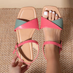 Summer new women's color block open toe buckle sandals