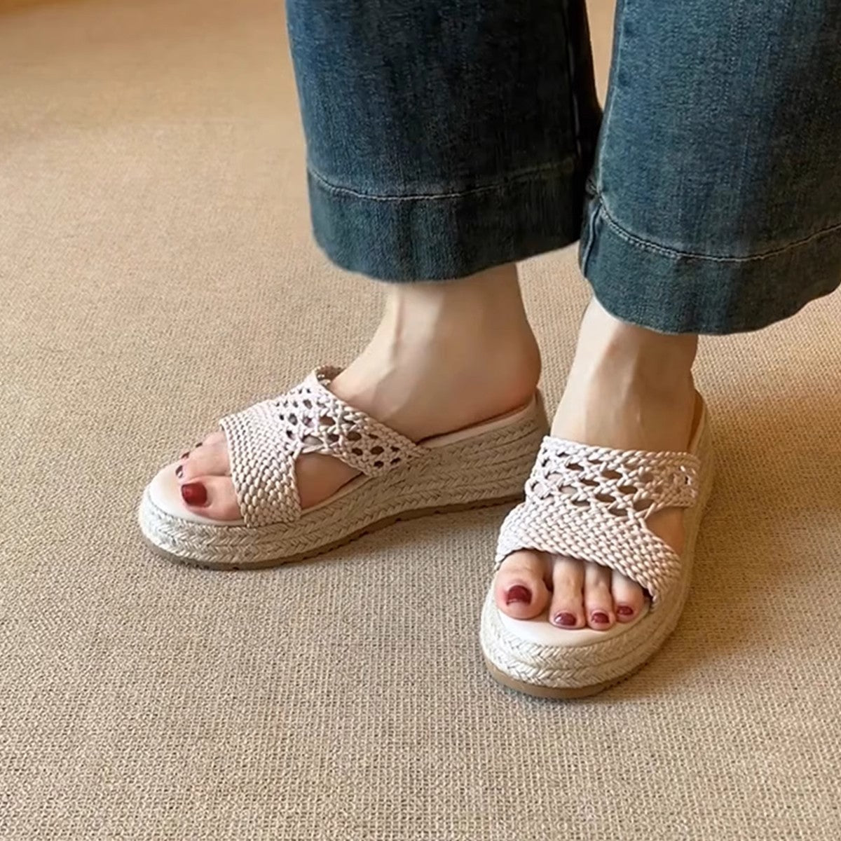 Autumn women's straw soft-soled retro style casual shoes